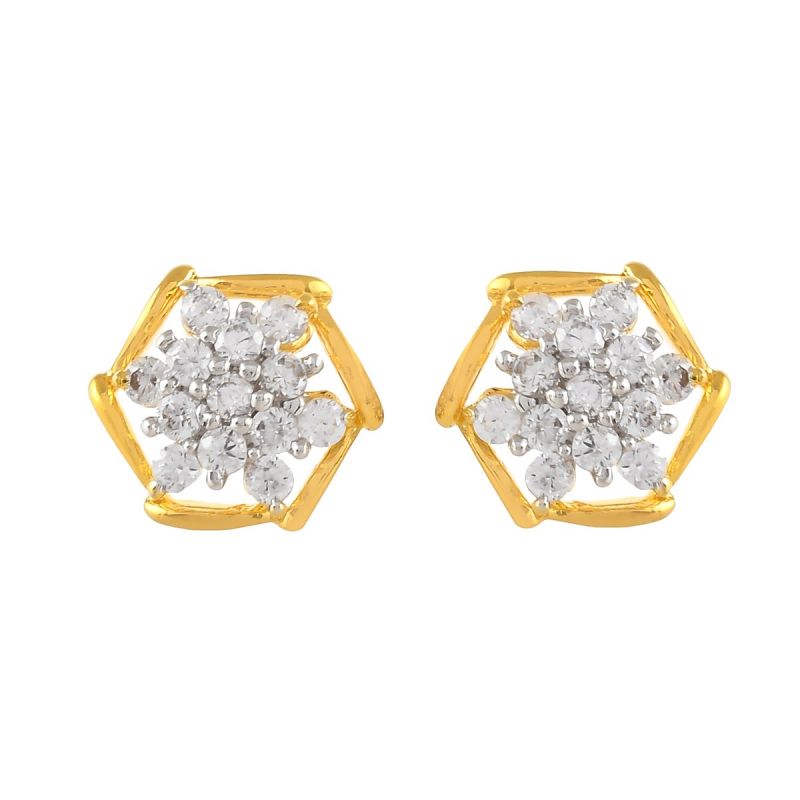 Oussum Women Pentagon Shape White CZ Cubic Zirconia Stud Earrings Jewelry For Gift