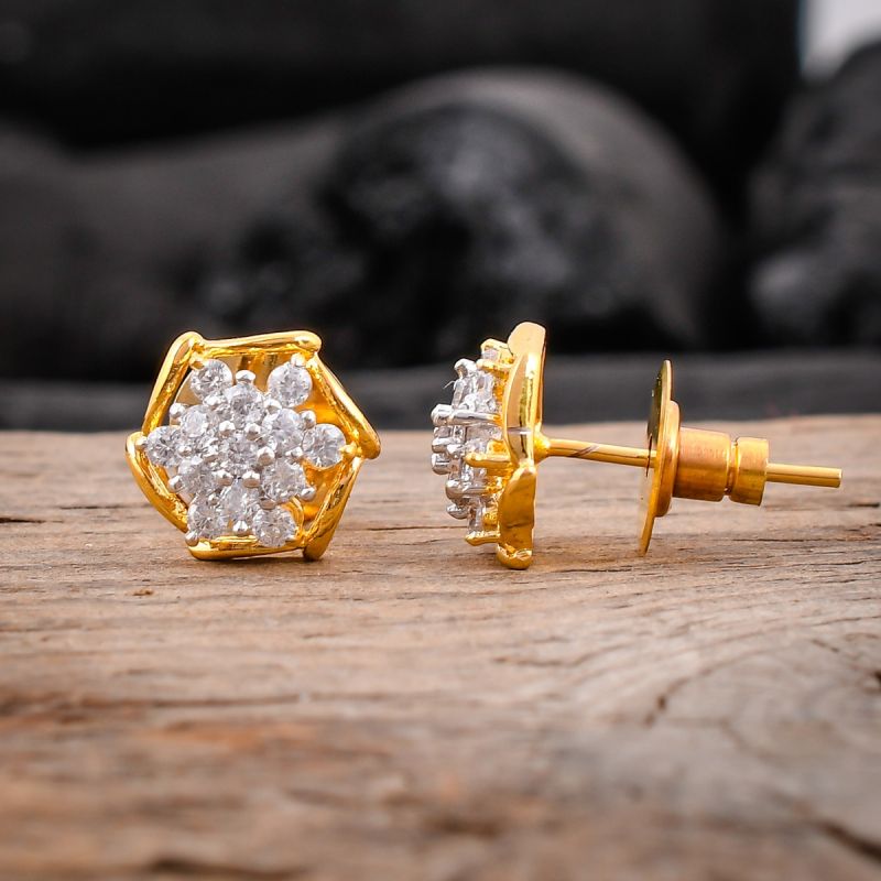 oussum Women Pentagon Shape White CZ Cubic Zirconia Stud Earrings Jewelry For Gift