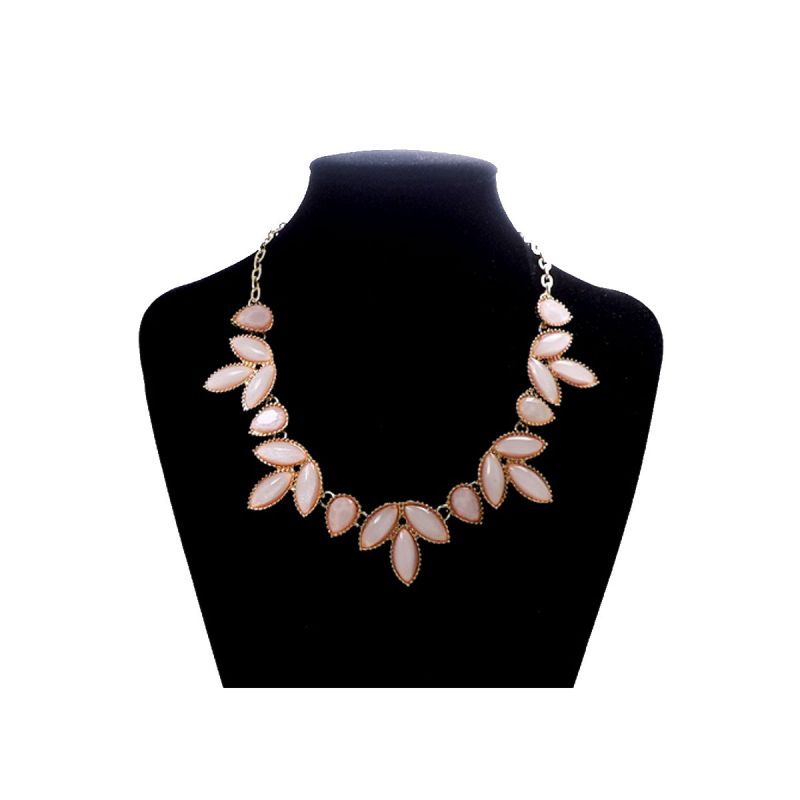 Oussum Women Pink Gemstone Collar Necklace Pendant Wedding Jewelry