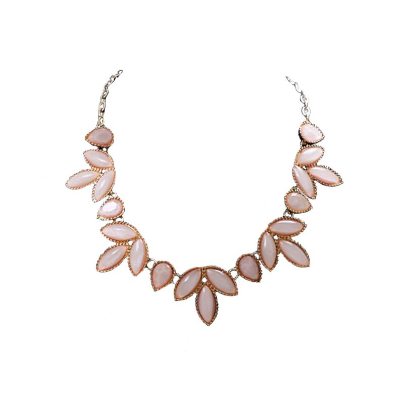 oussum Women Pink Gemstone Collar Necklace Pendant Wedding Jewelry