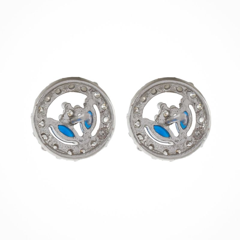 Oussum Women Round Paved White CZ Stone Stud Earring Jewelry For Gift