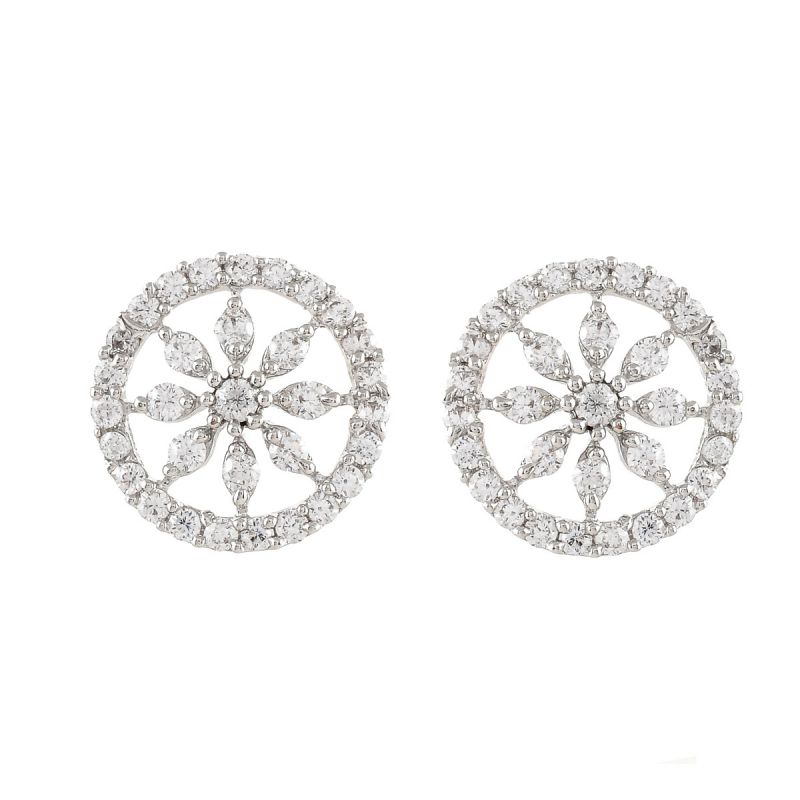 Oussum Women Round Shape Geometric CZ Cubic Zirconia Stud Earrings Jewelry For Gift