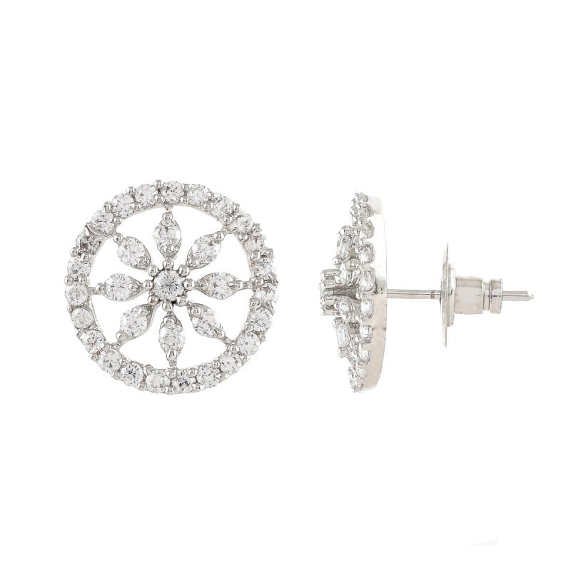 Oussum Women Round Shape Geometric CZ Cubic Zirconia Stud Earrings Jewelry For Gift