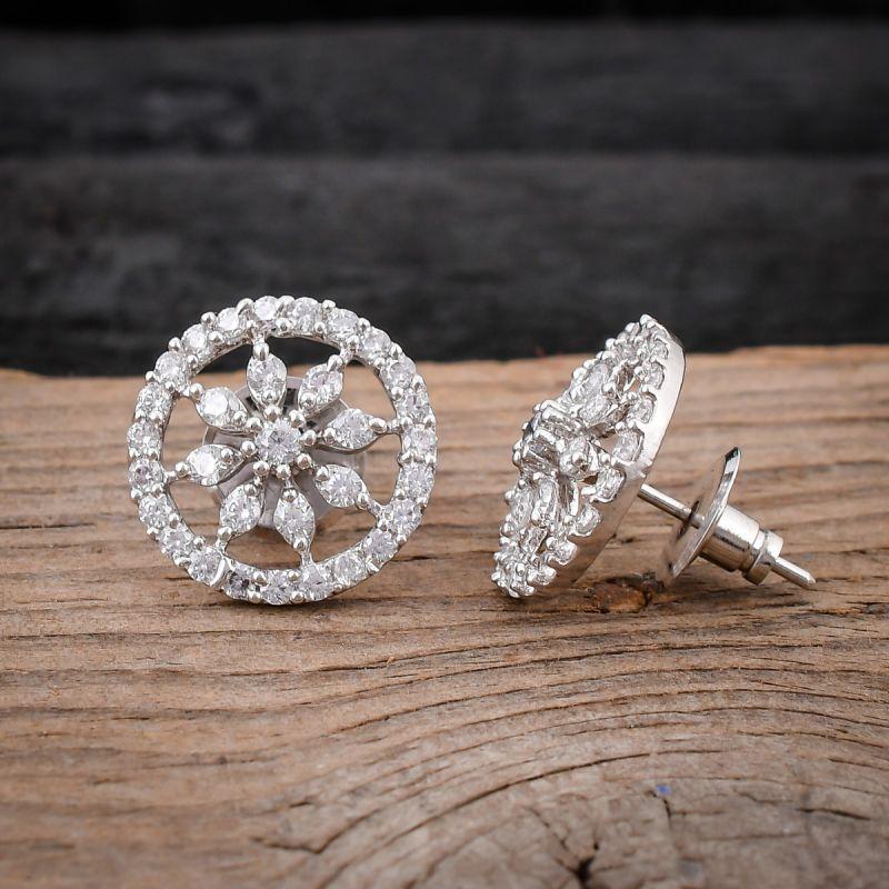 oussum Women Round Shape Geometric CZ Cubic Zirconia Stud Earrings Jewelry For Gift