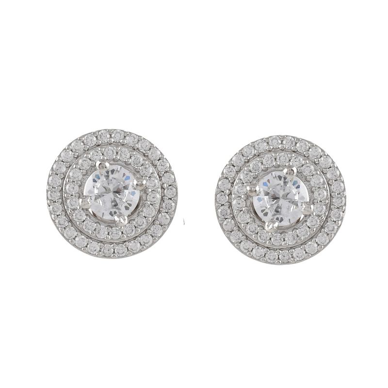 Oussum Women Round Shape White Cubic Zirconia Stud Earrings Jewelry For Gift