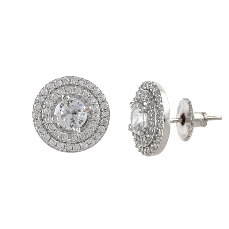 Oussum Women Round Shape White Cubic Zirconia Stud Earrings Jewelry For Gift