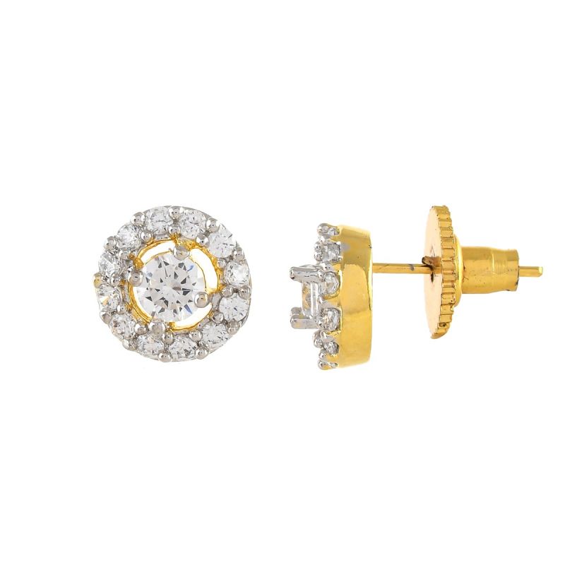 Oussum Women Round Shape White CZ Cubic Zirconia Stud Earrings Jewelry For Gift