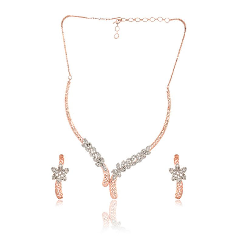 oussum Women’s Cubic Zirconia Rose Gold Plated Necklace Set for Christmas