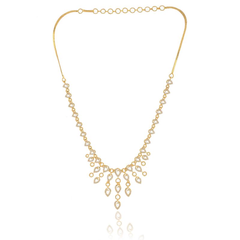 Oussum Women’s CZ White Stone Gold Plated Necklace With Earring