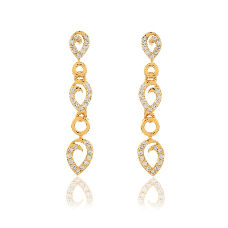 Oussum Women’s CZ White Stone Gold Plated Necklace With Earring