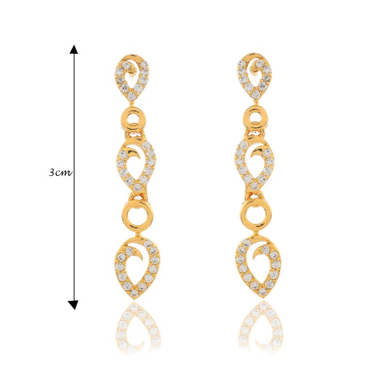 Oussum Women’s CZ White Stone Gold Plated Necklace With Earring