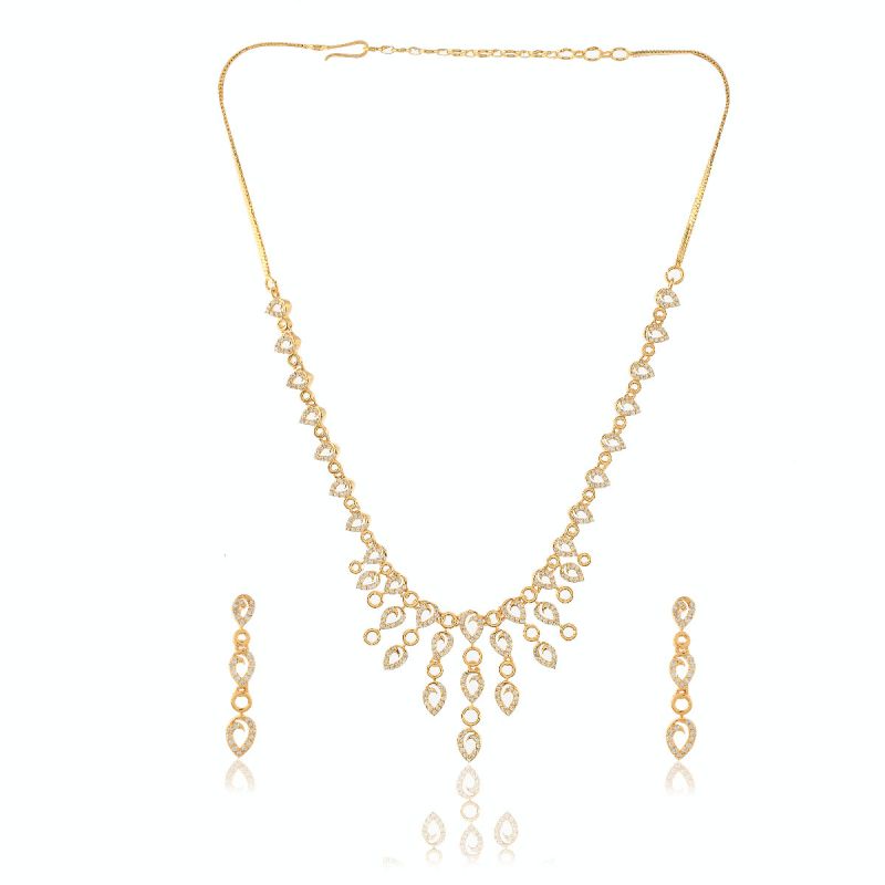 oussum Women’s CZ White Stone Gold Plated Necklace with Earring