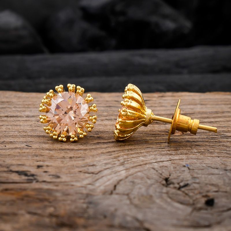 oussum Women Solitaire Round Shape CZ Stone Stud Earring Jewelry For Gift