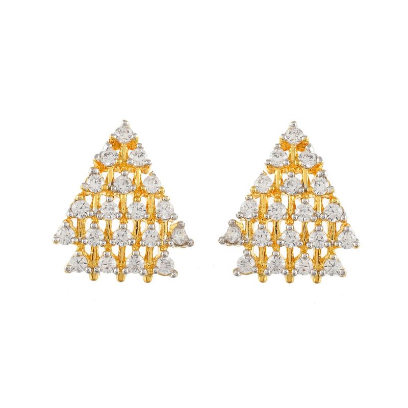 Oussum Women Triangle Shape White Cubic Zirconia Stud Earrings Jewelry For Gift