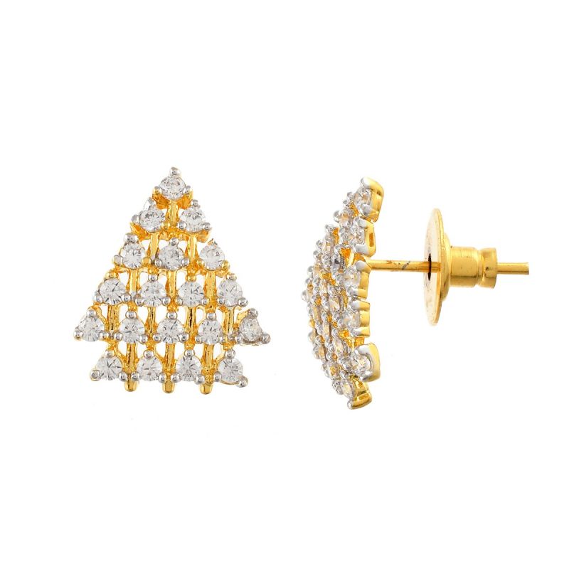 Oussum Women Triangle Shape White Cubic Zirconia Stud Earrings Jewelry For Gift