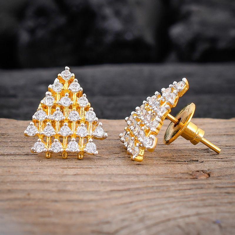 oussum Women Triangle Shape White Cubic Zirconia Stud Earrings Jewelry For Gift