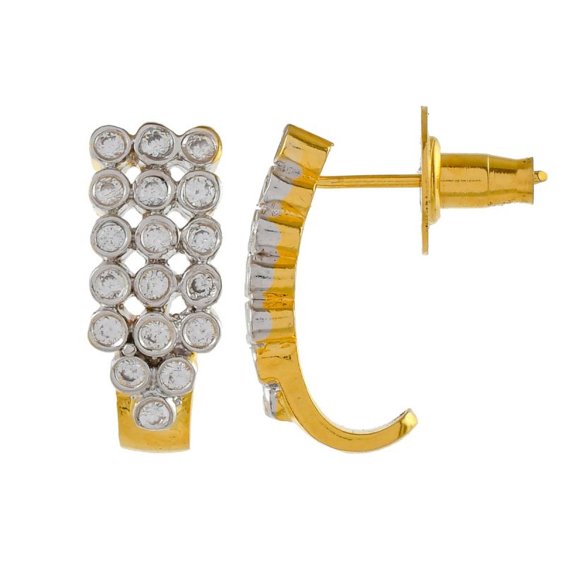 Oussum Women White Cubic Zirconia Cluster Earring Ear Studded Hook Shaped Stud Earrings