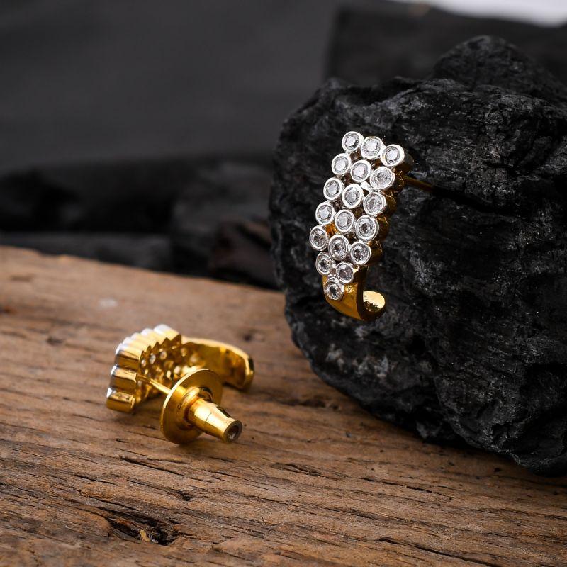 oussum Women White Cubic Zirconia Cluster Earring Ear Studded Hook Shaped Stud Earrings