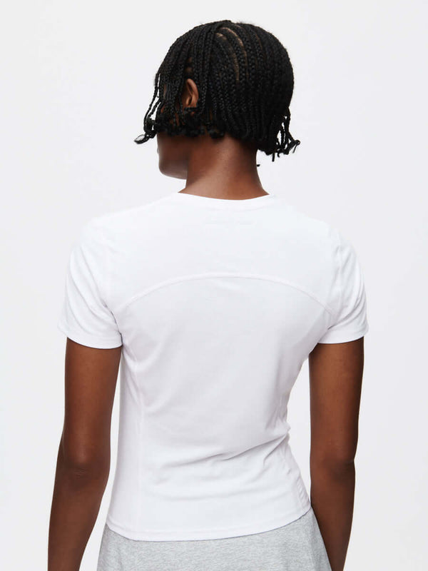 Outdoor Voices ThinkFast Jersey Baby Tee Brilliant White