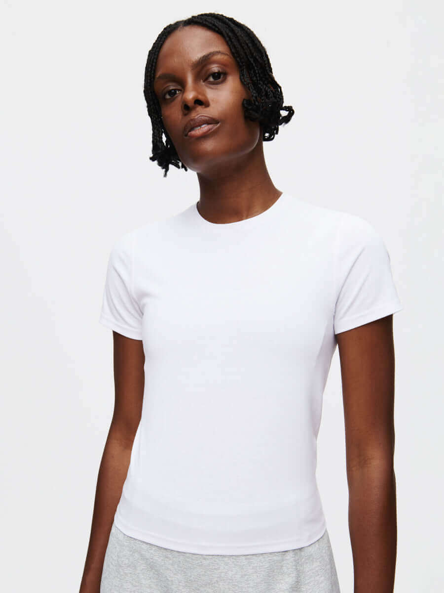 outdoor voices ThinkFast Jersey Baby Tee Brilliant White