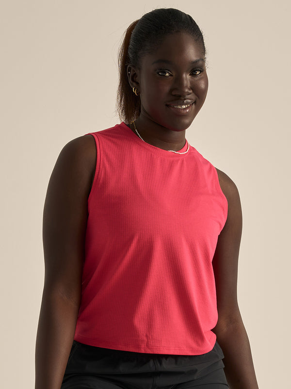 Outdoor Voices ThinkFast Mesh Cropped Muscle Tank Wild Cherry