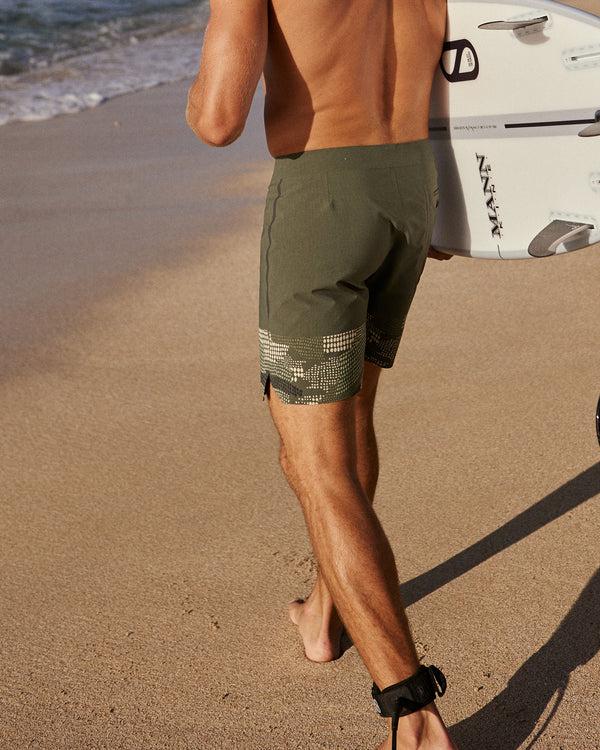 Outerknown APEX Evolution Trunk By Kelly Slater 17" Deep Olive Pescador Block