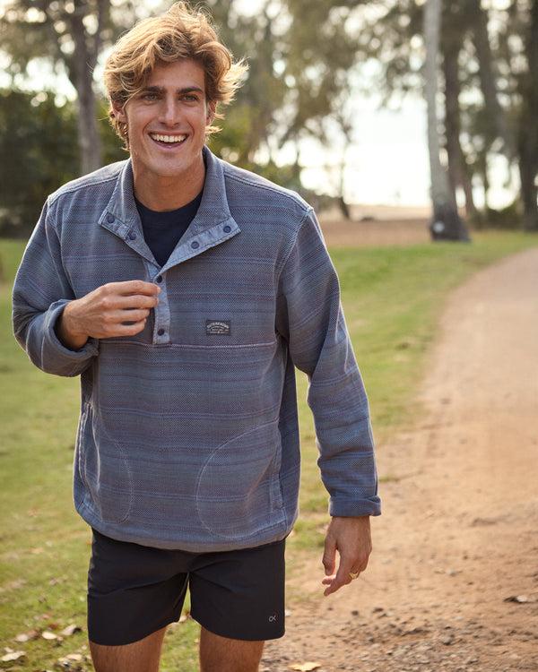 Outerknown Blanket Snap Popover French Blue Mojave Stripe