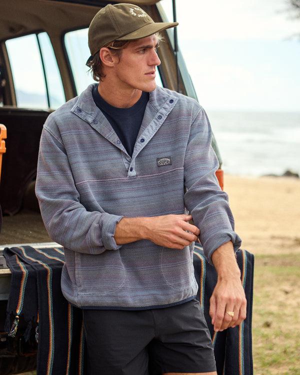 Outerknown Blanket Snap Popover French Blue Mojave Stripe