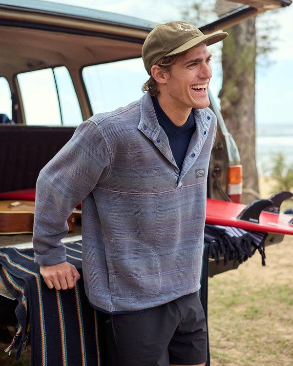 Outerknown Blanket Snap Popover French Blue Mojave Stripe