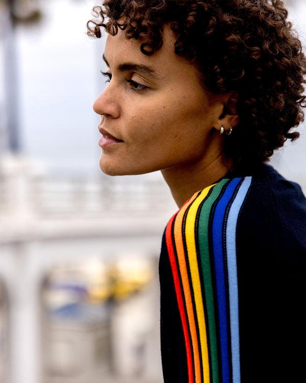 Outerknown Halcyon Sweater Indigo Rainbow Stripe