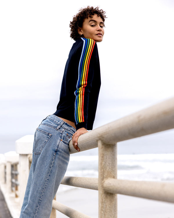 Outerknown Halcyon Sweater Indigo Rainbow Stripe
