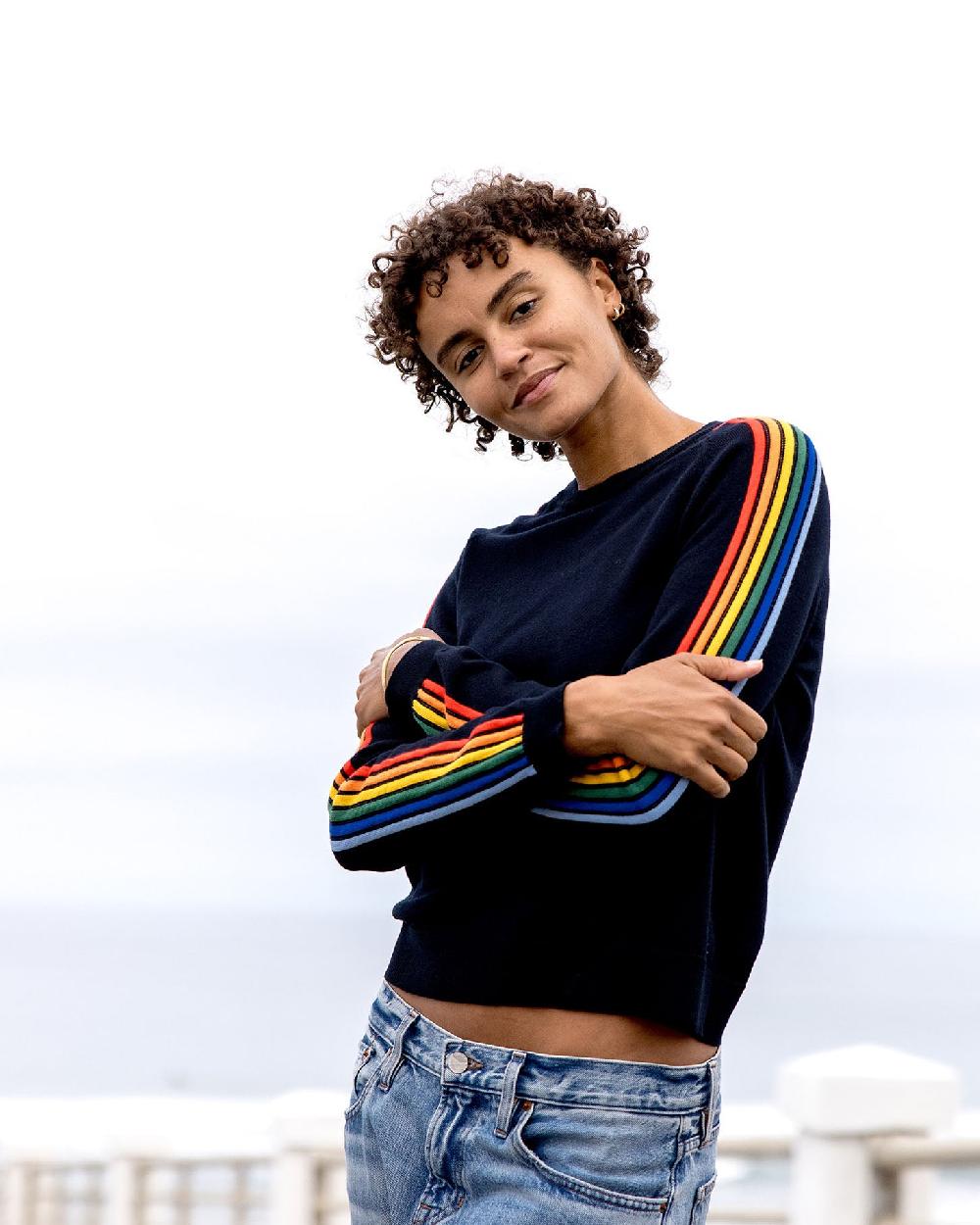 outerknown Halcyon Sweater Indigo Rainbow Stripe