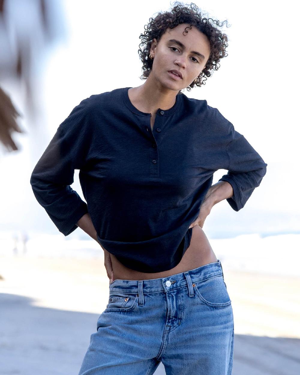 outerknown Saltwater Slub Henley Pitch Black