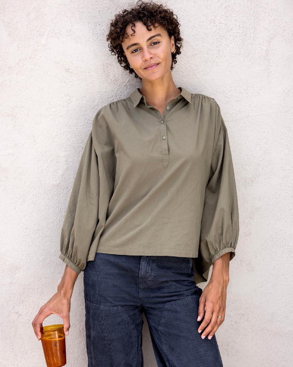 outerknown Seabreeze Popover Shirt Green Smoke