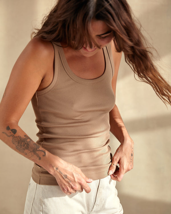 Outerknown Sojourn Ribbed Tank Chestnut