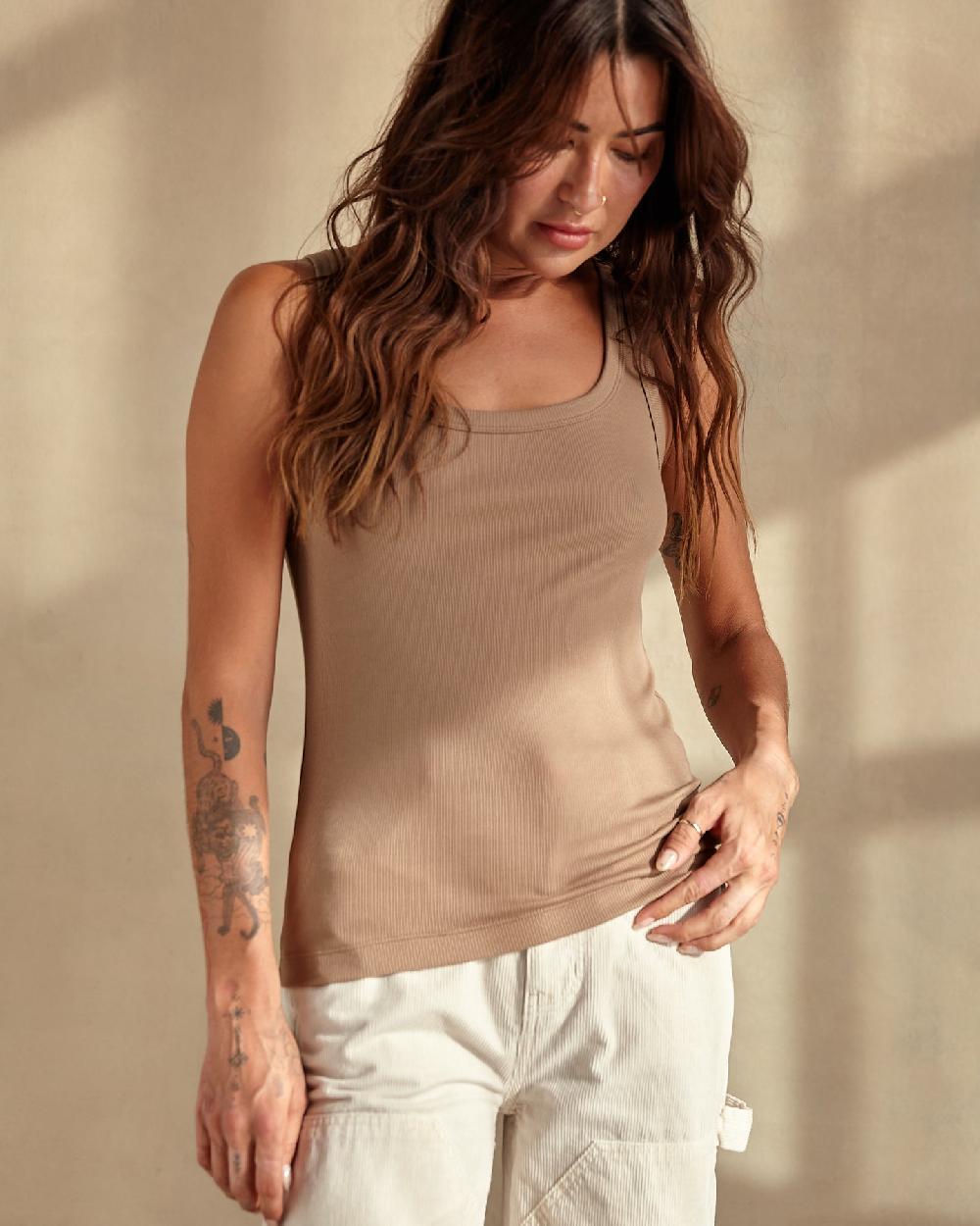 outerknown Sojourn Ribbed Tank Chestnut