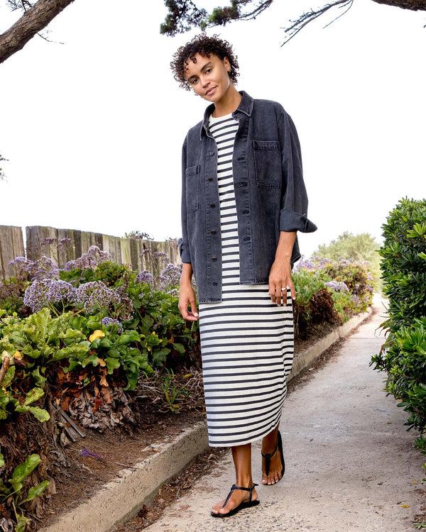 Outerknown The Big Heavy Muscle Tee Dress Washed Black Mariner Stripe