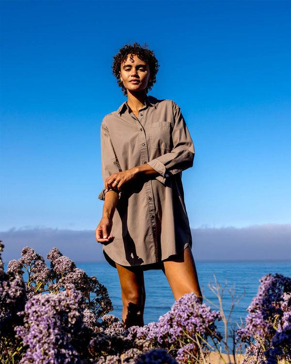 Outerknown The Poplin Weekend Shirt Dress Kelp Bloom