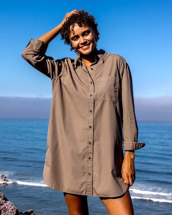 Outerknown The Poplin Weekend Shirt Dress Kelp Bloom