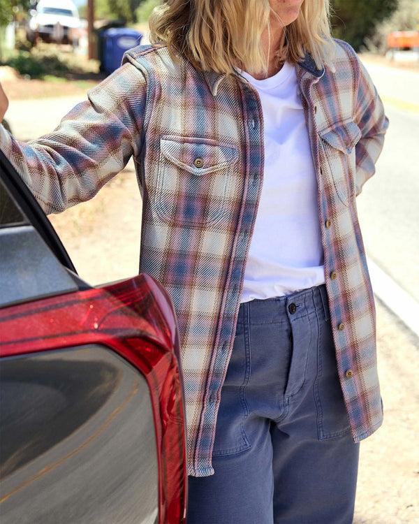 Outerknown Women's Blanket Shirt Fog Grey Sands Plaid