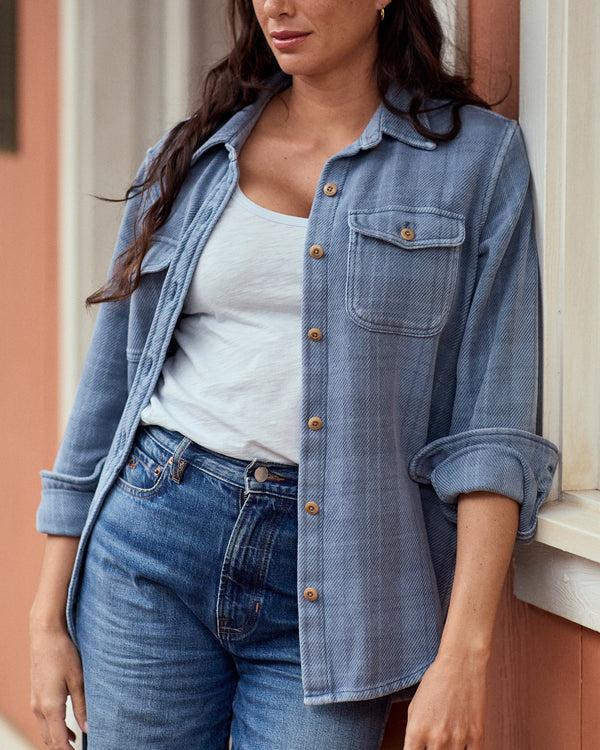 Outerknown Women's Blanket Shirt French Blue Little Boxes