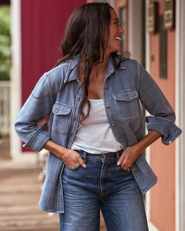 Outerknown Women's Blanket Shirt French Blue Little Boxes