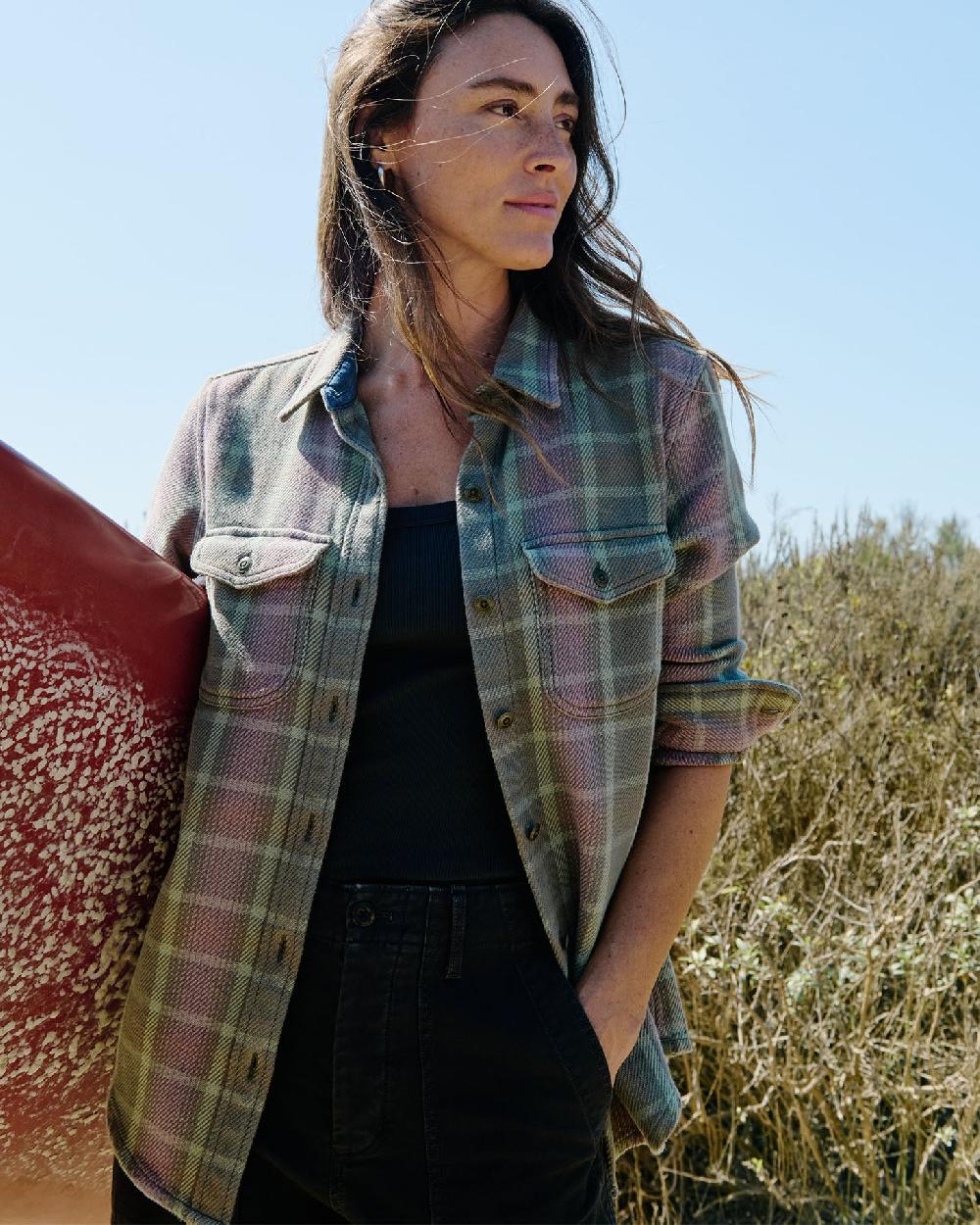 outerknown Women's Blanket Shirt Island Leaf Campfire Plaid
