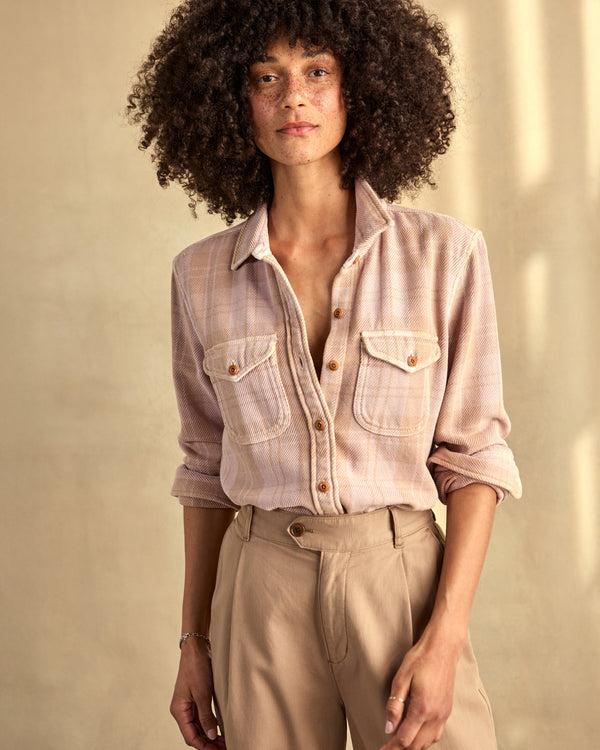 Outerknown Women's Blanket Shirt Lilac Haze Latte Boxes