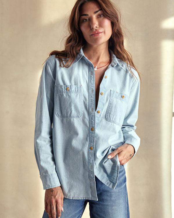Outerknown Women's Chambray Utility Shirt Light Wash Chambray