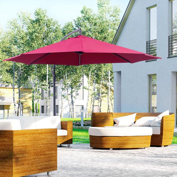 Outsunny 10' Cantilever Hanging Umbrella With UV/Water-Resistant Fabric & Cross Base - Red
