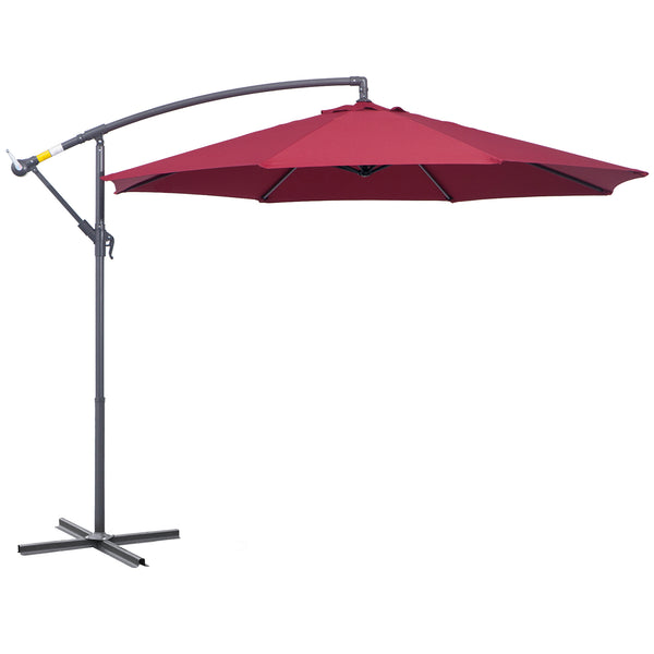 outsunny 10' Cantilever Hanging Umbrella with UV/Water-Resistant Fabric & Cross Base - Red