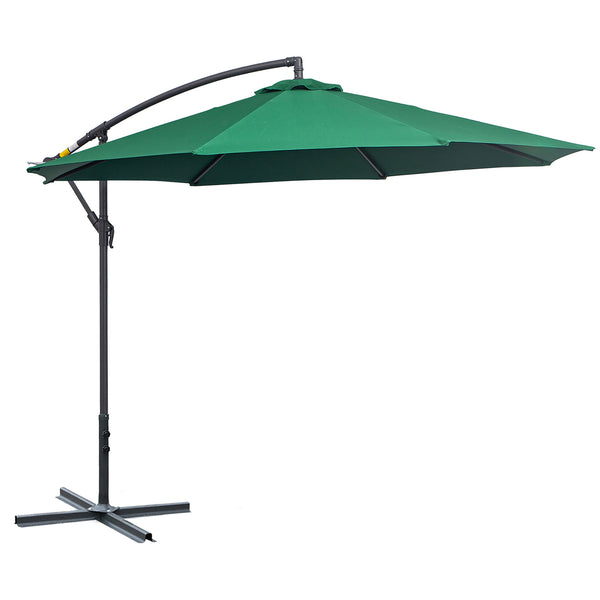 Outsunny 10' Cantilever Offset Patio Umbrella With UV/Water Resistant Fabric Green