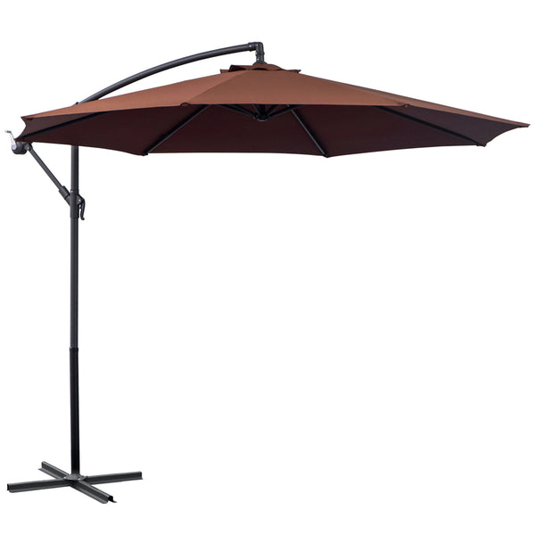Outsunny 10' Cantilever Patio Umbrella With UV/Water-Resistant Fabric & Cross Base Brown