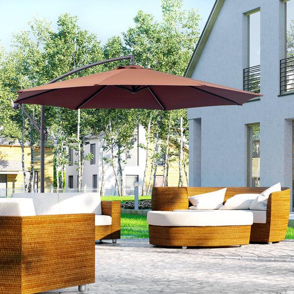 Outsunny 10' Cantilever Patio Umbrella With UV/Water-Resistant Fabric & Cross Base Brown